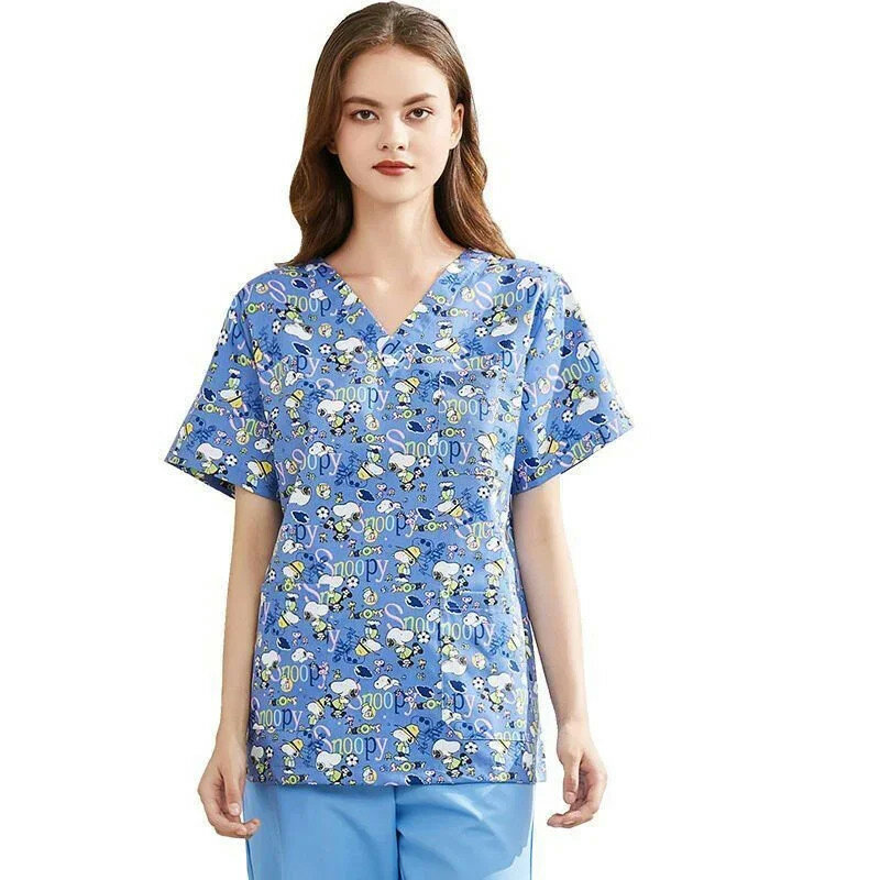 Uniforme d'infirmière à manches courtes pour femmes, vêtements de travail à col en V, manteau d'allaitement, t-shirt de gIslande, haute qualité, imprimé, dentiste