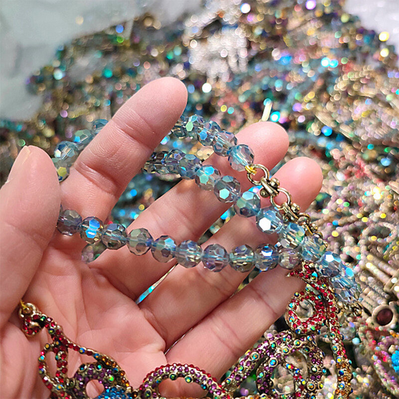 Kalung rantai sweter berlian imitasi berwarna kristal temperamen antik untuk perempuan pesta hadiah perhiasan grosir