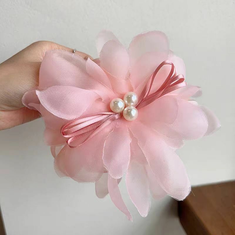 Spring Summer New Big Colorful Flower Hair Clip With Pearl  For Women Princess Headdress Shark Hairpin Girls Hair Accessories