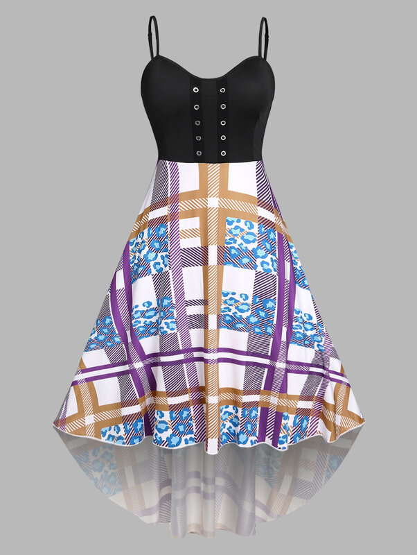 ROSEGAL 5XL Женские винтажные платья кружевные панели Лось печать 3D галактика рождественское платье люверсы смешанные Высокие Низкие Вечерние платья Vestido
