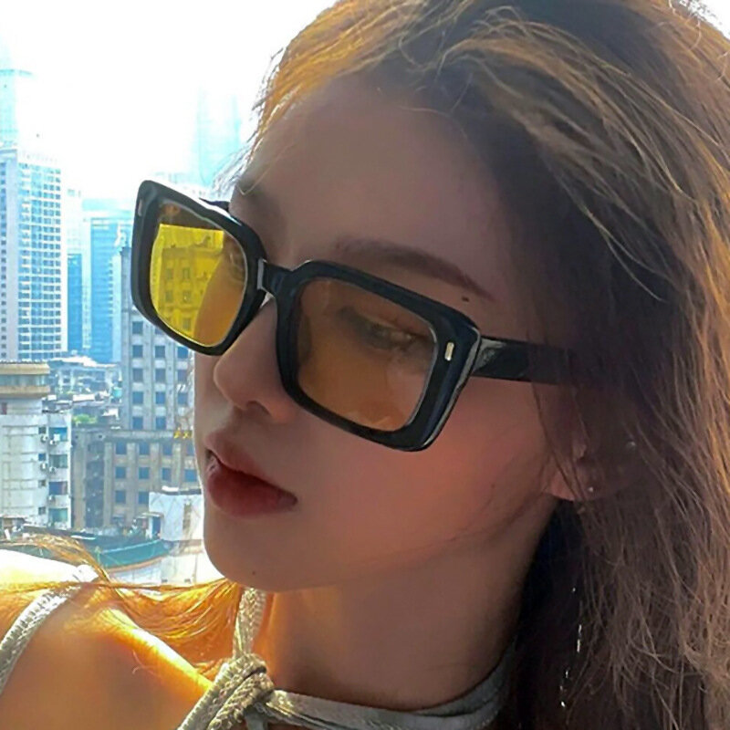 Очки солнцезащитные женские квадратные, винтажные брендовые дизайнерские зеркальные солнечные очки с заклепками в стиле ретро, с линзами оранжевого цвета