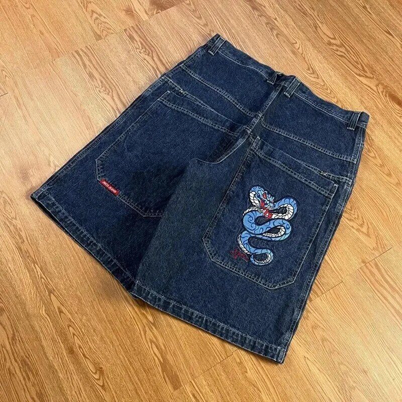 Retro modne markowe spodenki jeansowe w paski z nadrukiem Y2k American Street odzież dla par moda Harajuku wszechstronne dżinsy oversize