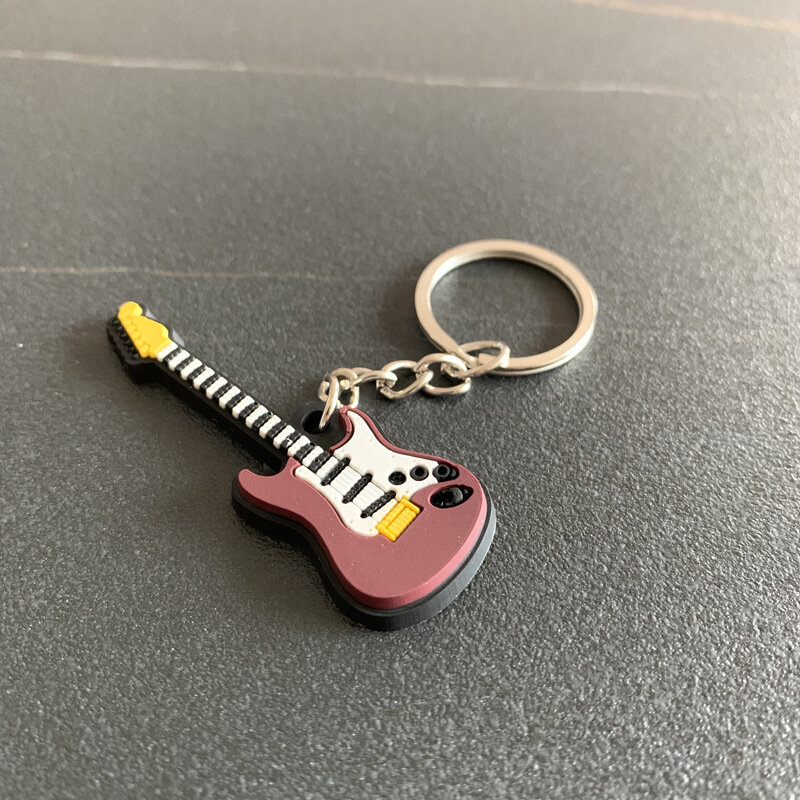 Silicone macio Keychain para instrumento musical, guitarra pingente, desenhos animados, PVC, pequeno presente, novo