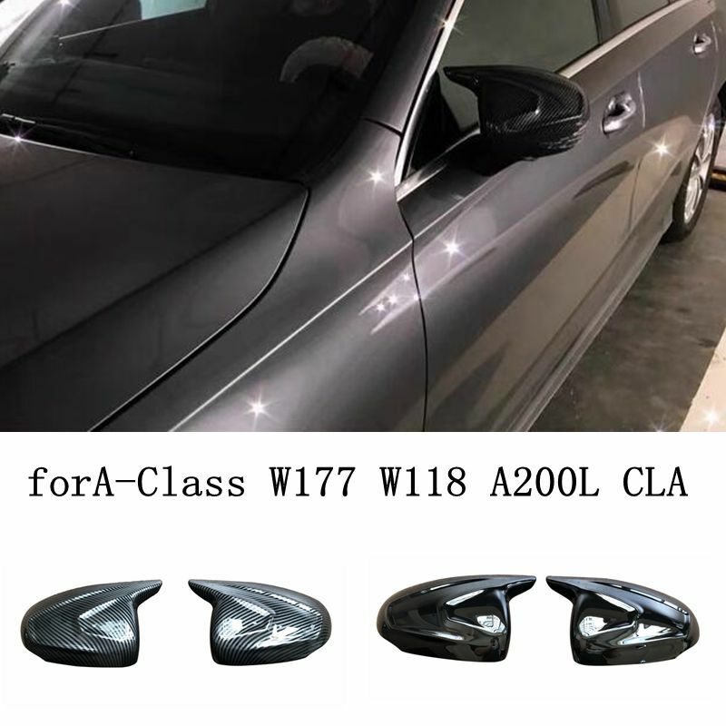 คาร์บอนไฟเบอร์รถ Horn ด้านข้างกระจกมองหลังสำหรับ Mercedes-Benz A-Class W177 W118 A200L CLA 2019-2021