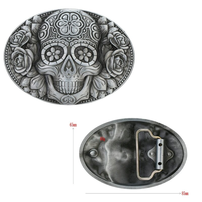 Western Cowboy Zinc Alloy New Flower Ghost Skull Head Engrave Men's Belt Buckle