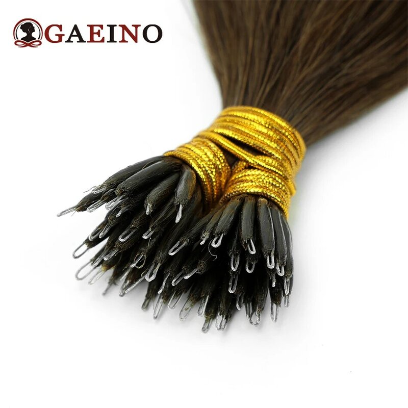 Straight Nano Ring Micro Bead Loop Extensões de cabelo humano, Remy Hair, cor marrom média, 50 fios, 16 "a 22", 1g por Strand