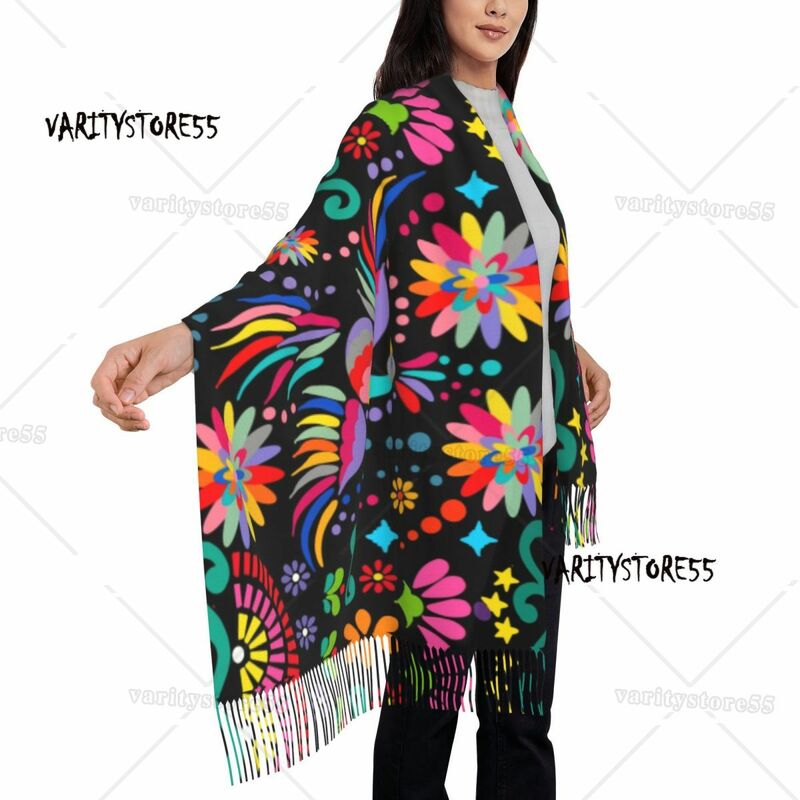 Syal tekstil bunga bunga Meksiko cetak pribadi syal hangat musim dingin pria wanita pembungkus selendang warna-warni