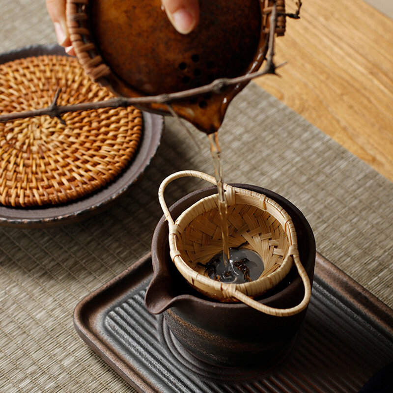 Coladores de té de bambú, utensilios de Ceremonia de té, decoración de mesa, herramienta de cocina, embudo de hojas de té de ratán japonés, accesorios