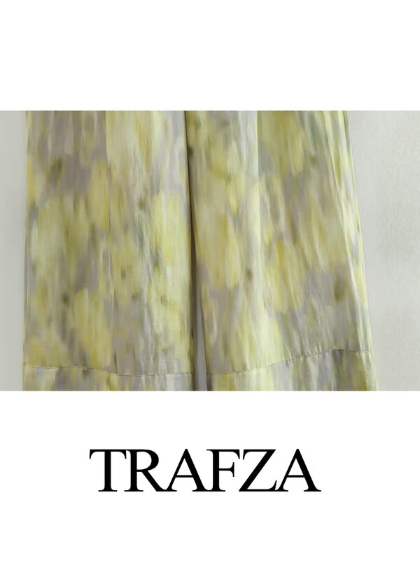 Trafza Woman Fashion Vintage Print Broek Zomer Vrouw Tie-Dye Patchwork Hoge Taille Strik Elastische Taille Wijde Pijpen Broek