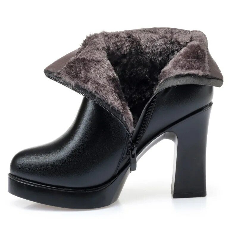 Женские зимние ботильоны AIYUQI, на высоком каблуке и платформе, теплая шерстяная обувь, зима 2024