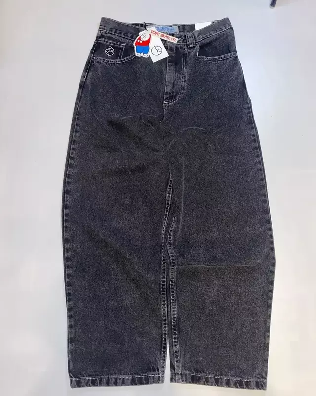 กางเกงยีนส์ฮิปฮอปแนวสตรีทสำหรับผู้ชายกางเกงเอวสูงแบบลำลองสำหรับ Y2K กางเกงขากว้างสไตล์โกธิค