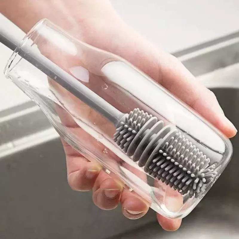 Spazzola per bottiglia di latte in Silicone spazzola per tazza detergente per vetro strumento per la pulizia della cucina manico lungo bottiglia per bevande spazzola per la pulizia della tazza di vetro
