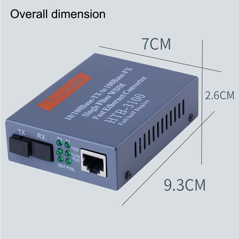 1คู่100M Fiber Optical Media Converter Transceiver 25KM Single-Mode SC พอร์ตภายนอก EU แหล่งจ่ายไฟ