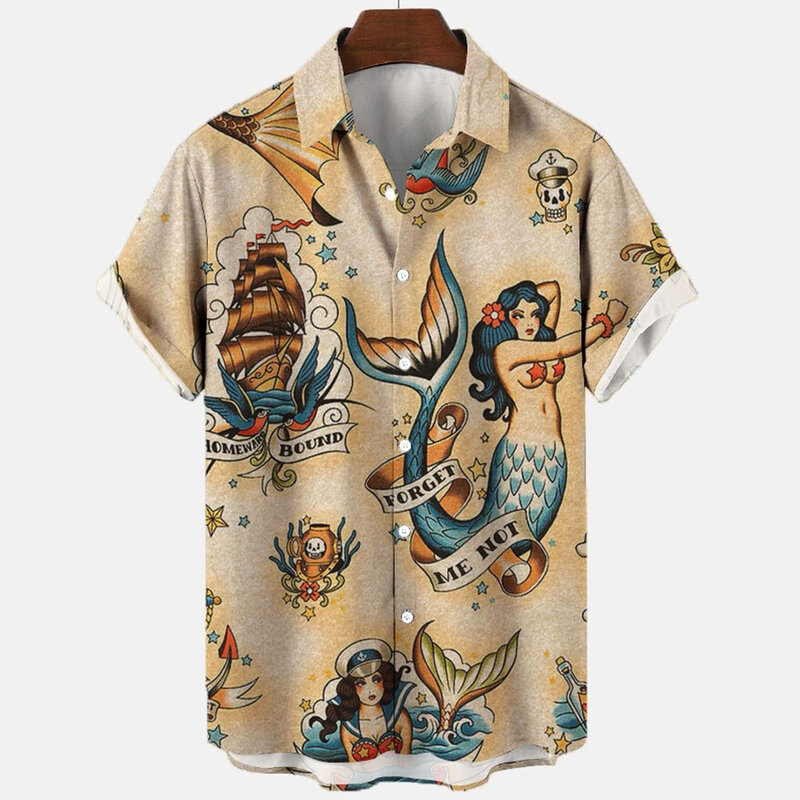 2024 Sommer Dämon Engel Männer Hawaii Hemd 3d Pflanze Shirt für Männer Cartoon drucken Hawaii Hemden Strand hemd