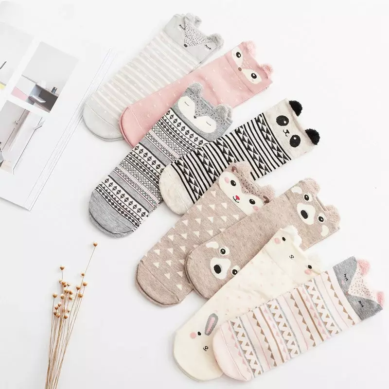Chaussettes coréennes en coton avec oreilles d'animaux pour femmes, dessin animé stéréo mignon, chaussettes courtes japonaises, automne, doux, nouveau