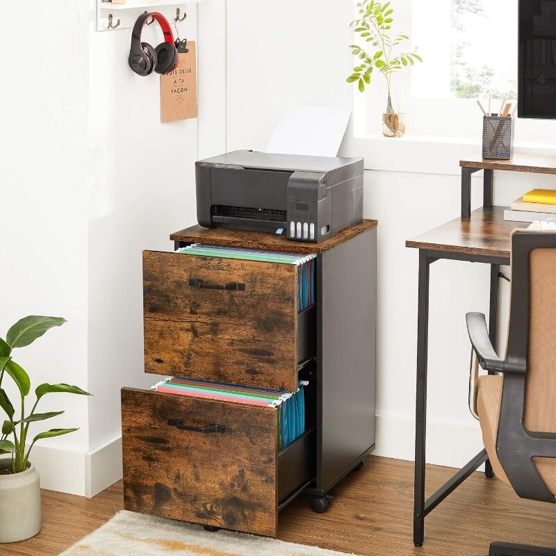 VASAGLE archivador de 2 cajones, archivador para oficina en casa, pequeño archivador rodante, soporte para impresora