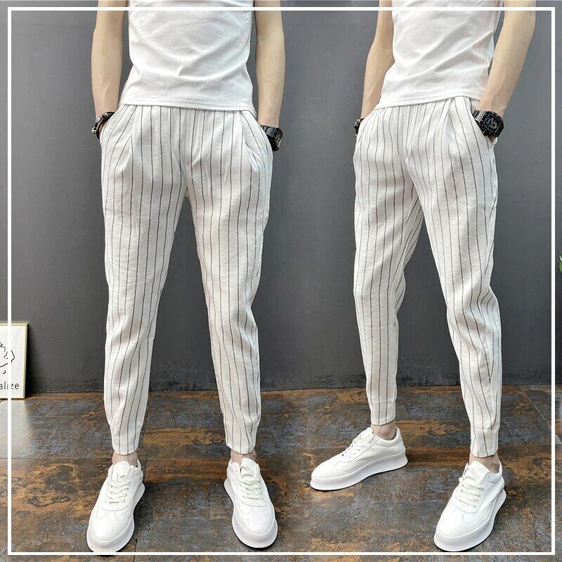 Pi Shuai-Pantalones Harlan informales versátiles de gran tamaño con estampado a rayas, cintura alta, edición coreana, primavera y verano, novedad de 2024