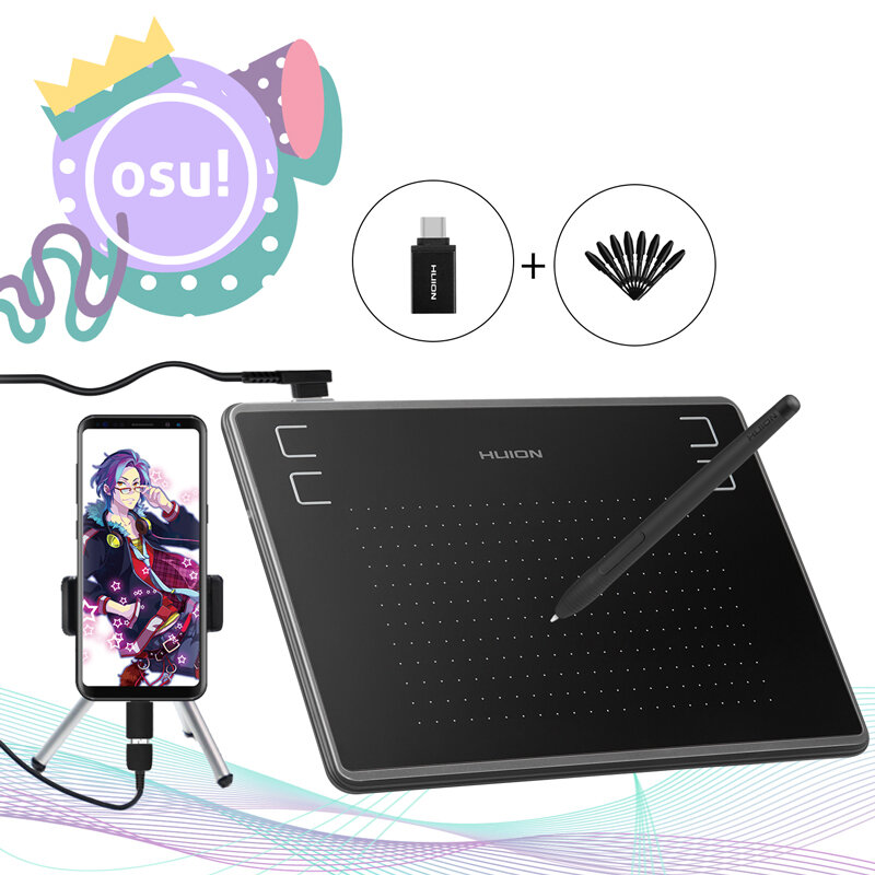 HUION-bolígrafo Digital ultraligero H430P de 4x3 pulgadas, tableta gráfica, conectividad de teléfono, Stylus sin batería, Perfecto para juegos OSU