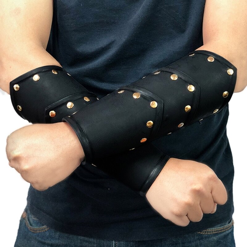 2024 New PU Leather Knight Arm Gauntlets Bracer Medieval Embossed Arm Bracers Vintage Arm Armors Wristband Halloween-Costume