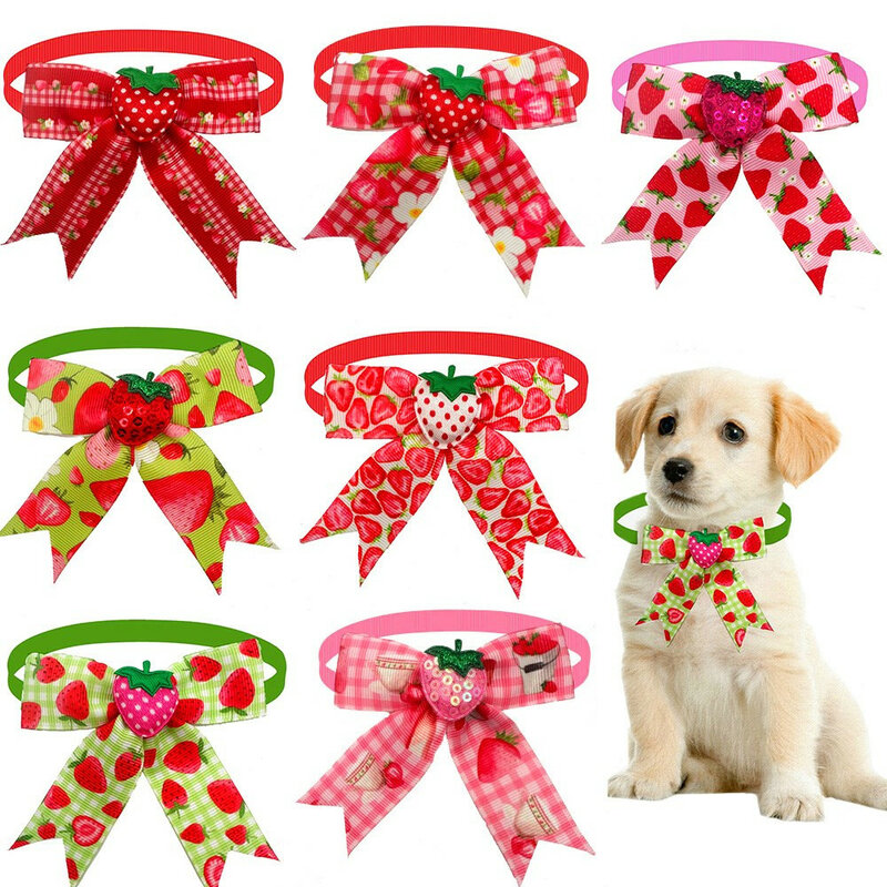 Pajarita con diseño de fresa y fruta para perros pequeños, accesorios de aseo para mascotas, 10 piezas