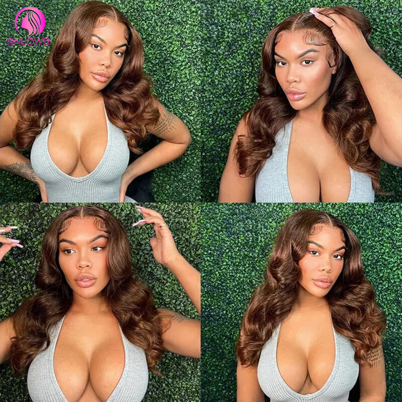 13x6 Chocolate Brown Body Wave Lace Front Wig 32Inch Transparent Lace Frontal Wig Preplucked Human Hair Wigs For Women Remy Hair