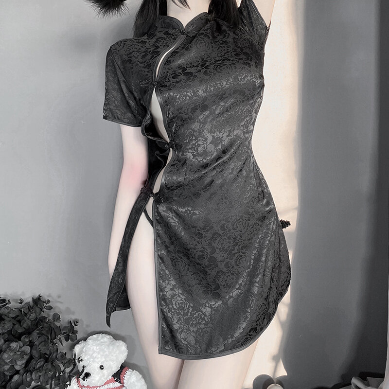 Cheongsam chino, lencería Sexy, disfraces de mujer, juego de rol, encantador diseño abierto lateral, Qipao, trajes