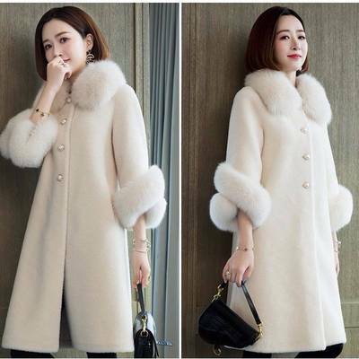 Осенняя роскошная женская куртка, натуральное шерстяное меховое пальто, длинное теплое зимнее пальто из овчины