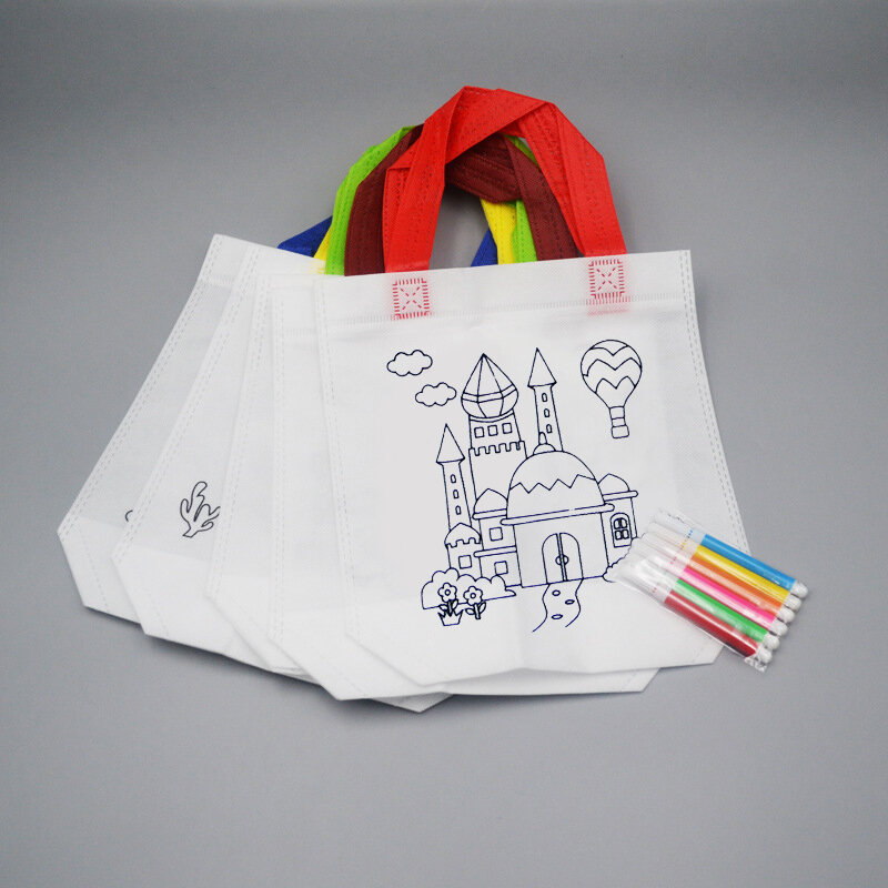 20 pezzi borsa Graffiti fai da te con pennarelli da colorare pittura a mano borse Non tessute per bambini artigianato artistico riempimento a colori giocattolo da disegno