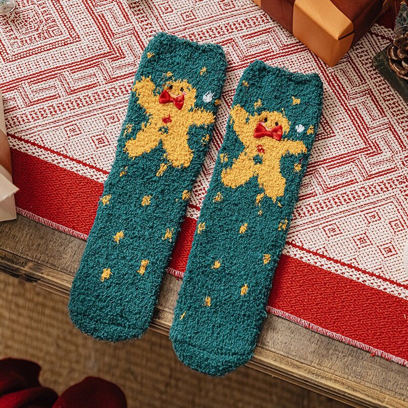 Kaus kaki wanita 2023 kaus kaki bulu karang Natal kaus kaki berbulu tebal lantai kaus kaki tidur untuk pria wanita stoking hangat musim dingin hadiah Natal