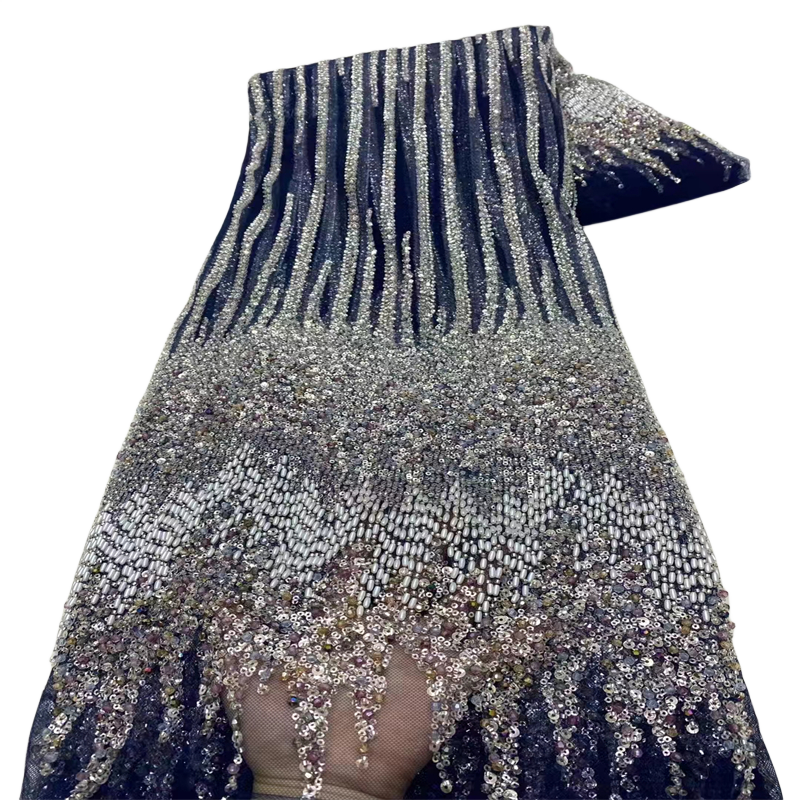 Nigeria kain renda Afrika 2024 kualitas tinggi manik-manik Hamdmade kain renda pengantin bordir manik-manik payet mewah untuk pernikahan
