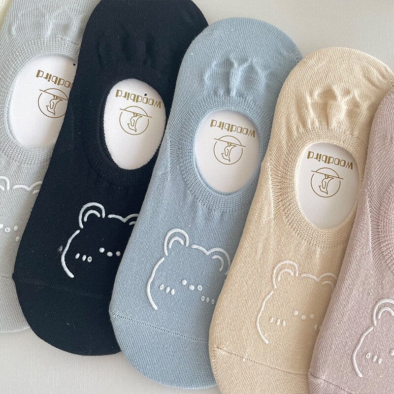 5 paia nuovi calzini da donna Kawai estate carino moda giapponese orso dei cartoni animati calzini divertenti calzini invisibili antiscivolo corti in cotone morbido