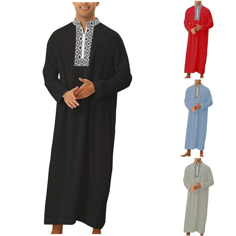 Men'S Robe Daily Causal All-Match Regular Pullover Zipper Closure Casual Wear Home Outdoor Party Comfy Straight Muslim Robe