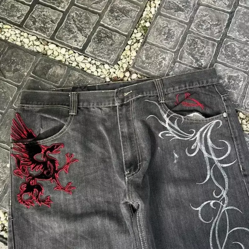 Американская Мода вышитые Горячие Джинсы для женщин Y2K новая уличная хип-хоп винтажные прямые широкие брюки унисекс джинсовые брюки
