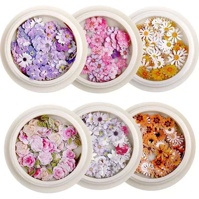 50Pcs/box Nail  Flower Ultra-thin Wood Pulp Patch Color Mixed Decoration Small Daisy Rose Nail Art Accessories DIY Decoration