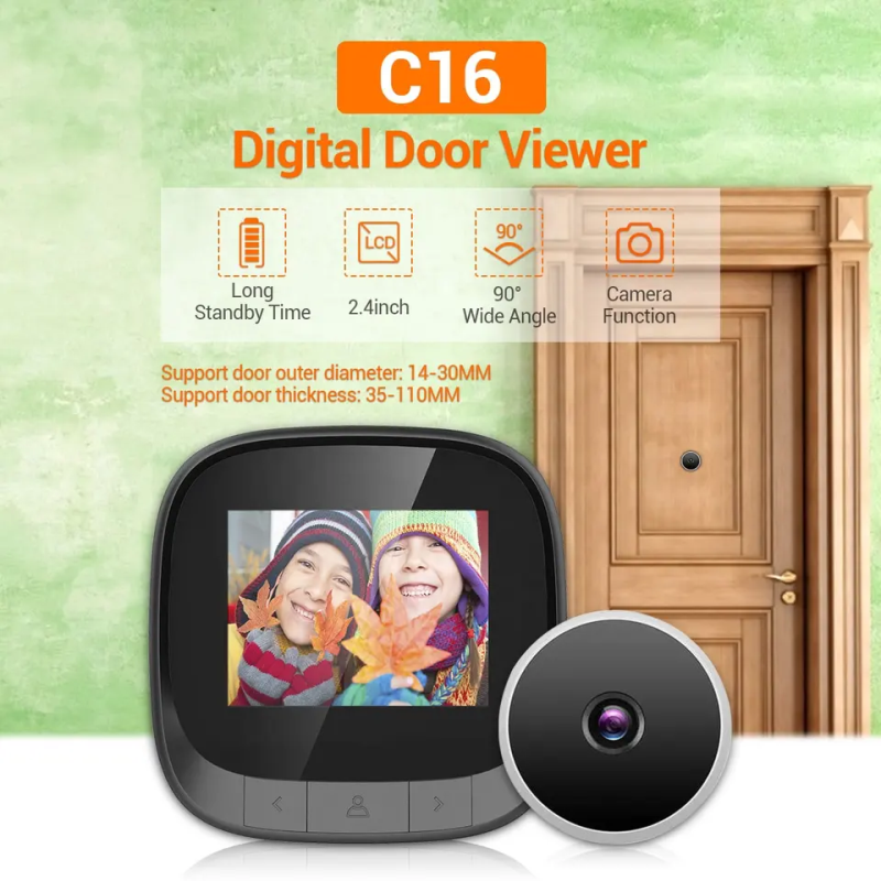 2.4 inch LCD Color Screen Digital Doorbell 110 Degree Door Eye Doorbell Electronic Peephole Door Camera Viewer Outdoor Door Bell