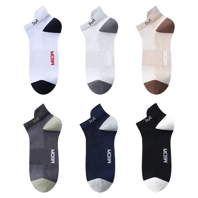 Набор мужских коротких носков MiiOW из 100% чистого хлопка, защита пятки от лифтинга ушей и дезодорирования, антибактериальные спортивные носки до щиколотки из лайкры