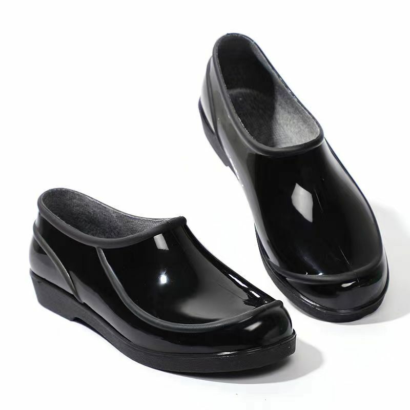 Sepatu hujan sol lembut wanita, sneaker hak rendah Anti Slip tahan air untuk kerja dapur