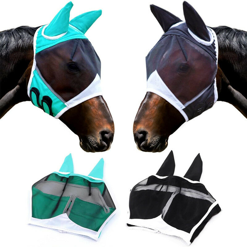 Máscara respirável do cavalo com orelha para exterior, Mesh Fly Mask, Máscara de cavalo destacável