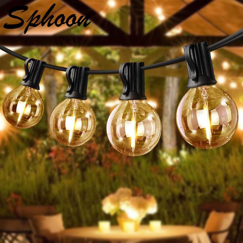 Sphoon-Cadena de luz LED conectable, 15M, 20M, E12 Base G40 IP44, impermeable, regulable, guirnalda, jardín, boda, luces de hadas, decoración del hogar