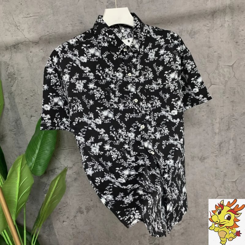 Summer Ice Silk Small Fragmented Flower Short sleeved Shirt for Men, Stupid and Handsome, Fairy Half sleeved Shirt Fashion Brand