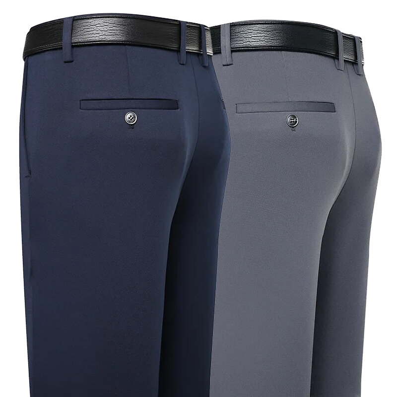Męskie spodnie garniturowe ze stretchem Czarne spodnie biznesowe Biuro Wiosna Jesień Koreańskie szybkoschnące granatowe szare proste spodnie ze spandeksu
