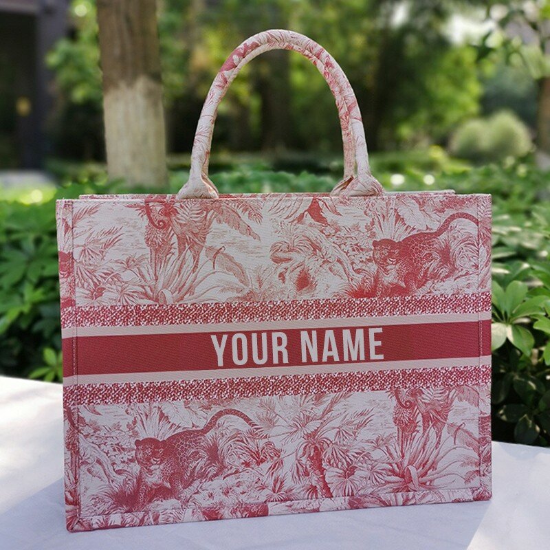 Bolso de mano con estampado de flores, bolsa de lona con letras personalizables, gran capacidad, estilo europeo y americano