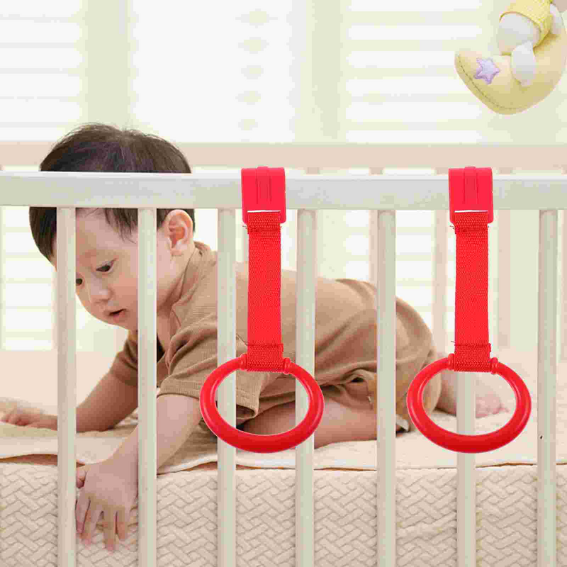 어린이 플레이펜 핸드 풀 링 아기 침대 걸이식 스탠드 링, 빨간색 아기 보육 간이 침대 도구, 2 개