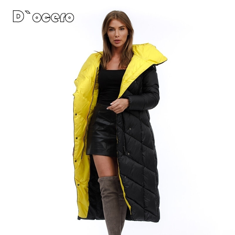D`OCERO 2022 New Winter Parkas Women X-Long Cotton Female Down Jacket Warm Luxury Quilted Coats Oversize Hooded Outerwear