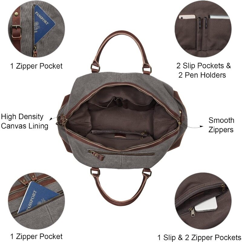 Bolsa de lona para viaje para hombre, bolso de mano de cuero genuino para llevar durante la noche, de 60L