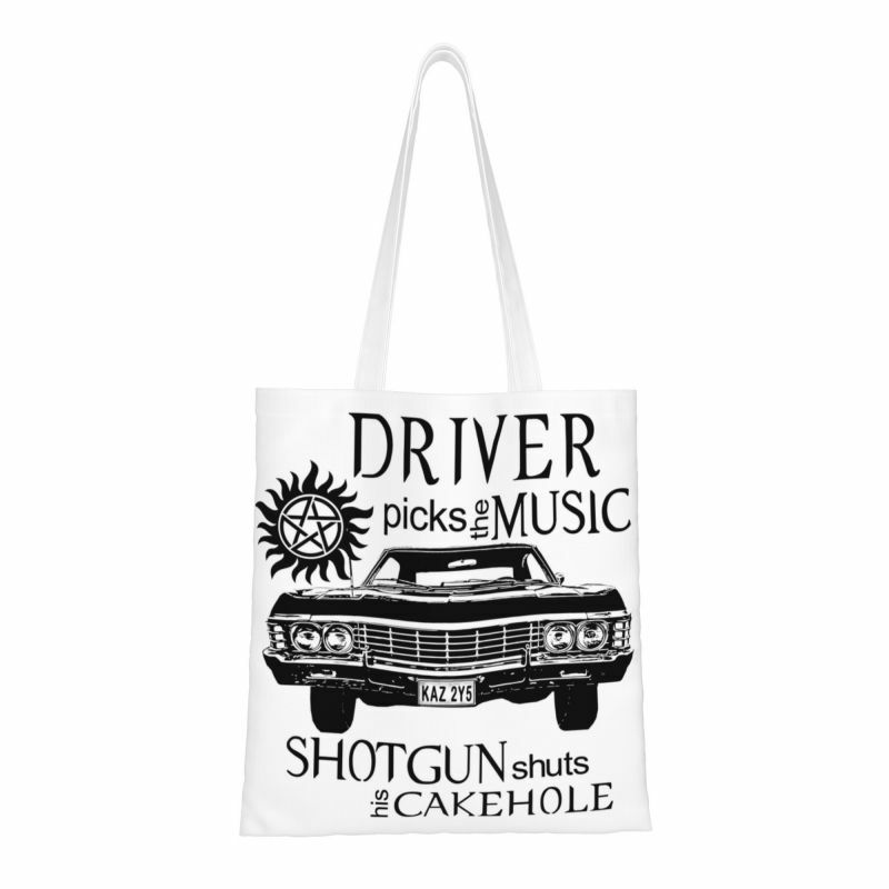 Kawaii Printing Driver Picks The Music Shopping Tote Bags Washable Canvas Shopper Shoulder Supernatural TV Show Handbag