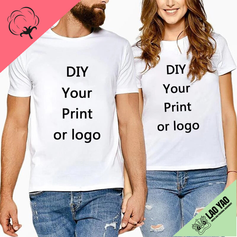 Please contact customer service first - Customized casual T-shirt 100% cotton DIY Your Like photo or logo men's and women's top