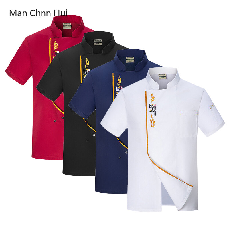 Verão chef uniforme para os homens ocidental restaurante cozinha jaqueta padaria cozinheiro vestido hotel fino garçom roupas de trabalho camisa