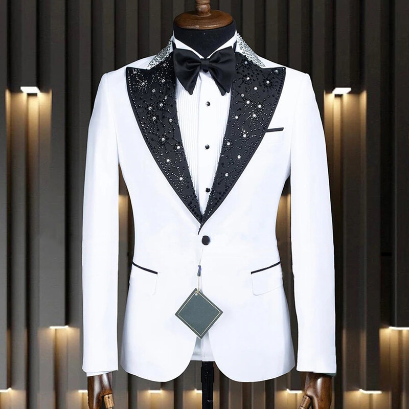 クリスタルと真珠のジャケットとパンツ,スーツ,結婚式の服,カスタムメイドのブレザー