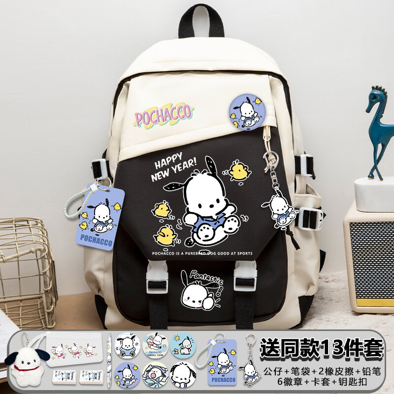 Kawaii Pochacco with Pain Pack Badge Set Backpack Pencil Box Anime Teenager Schoolbag Student Girl Boy Book Travel Bag